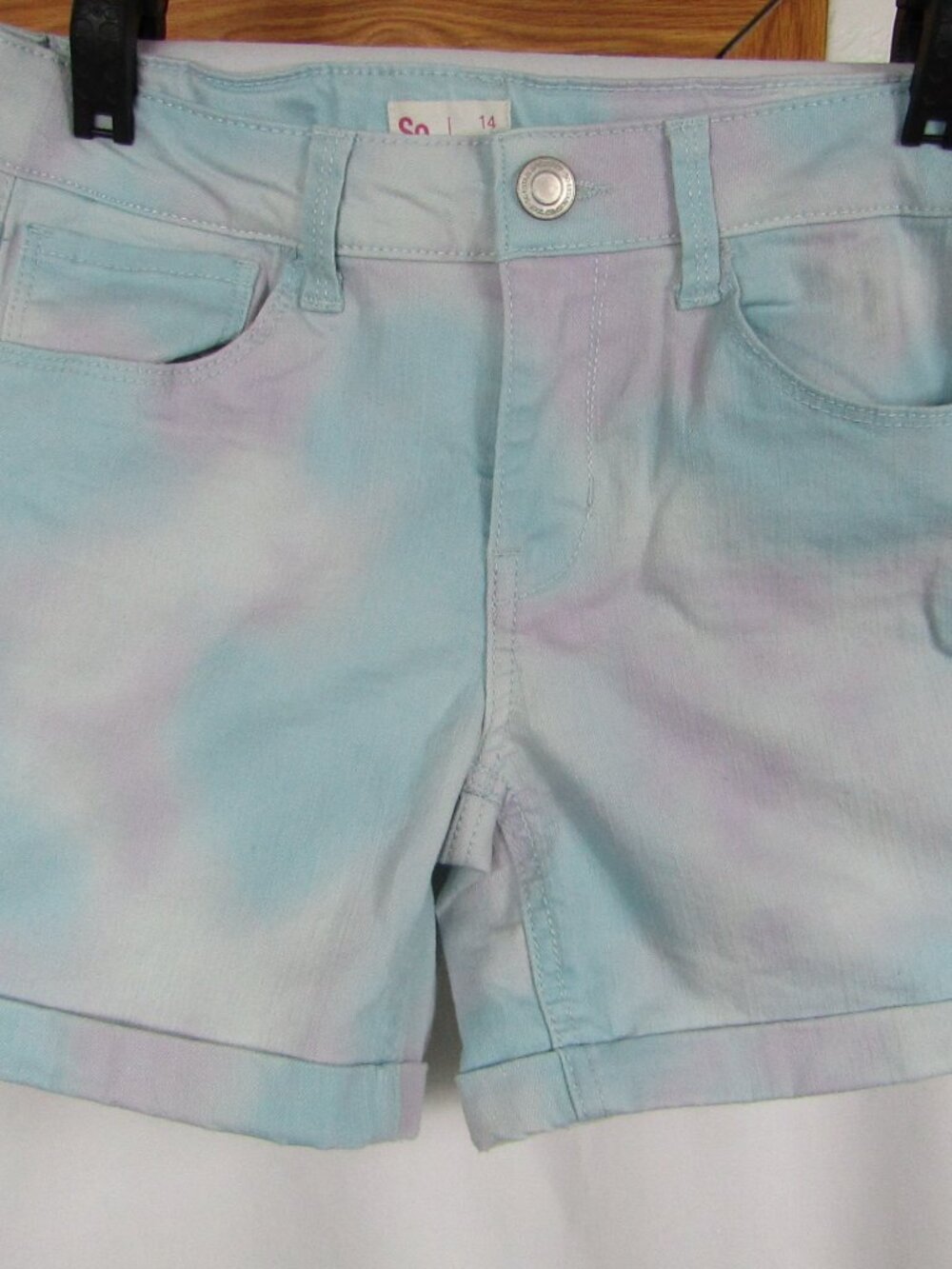 So Sonoma Pastel Pink Purple White Tie Dyed Denim Shorts Girls Sz. 14 Cuffed